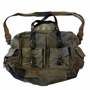 JOHN VARVATOS USA Army Green Canvas &Leather Weekender Duffle Bag Large